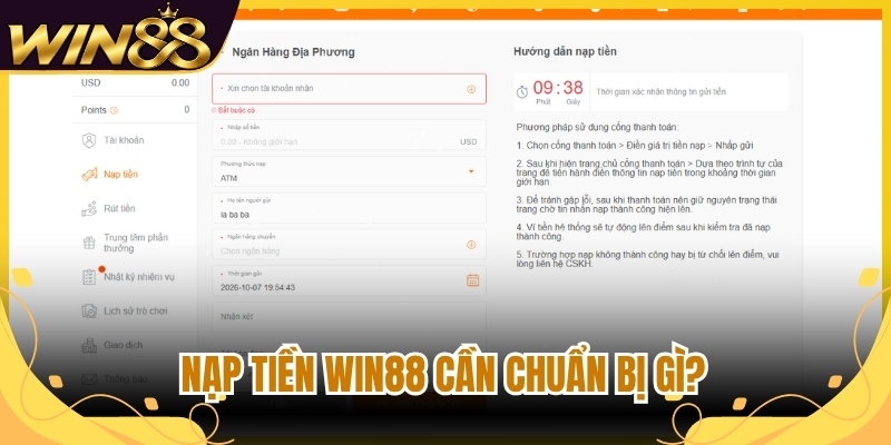 Nạp tiền Win88 cần chuẩn bị gì?