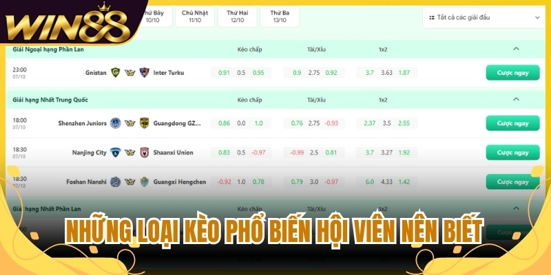 Thể Thao Win88 - Khám Phá Sảnh Cược Thể Thao Chuyên Sâu 2 Những loại kèo phổ biến hội viên nên biết